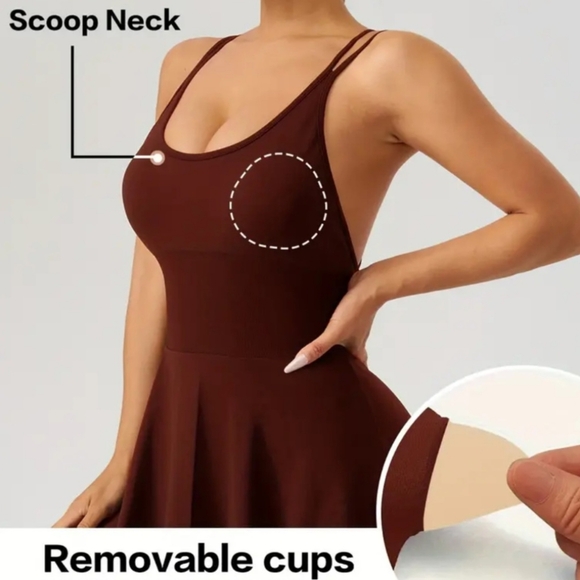 Rubylishious Seamless Cross-Back Tennis Dress with Built-in Shorts, Scoop Neck, - Picture 2 of 9